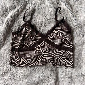 H&M Brown and Cream Wavy Lace-Trim Crop Going Out Top